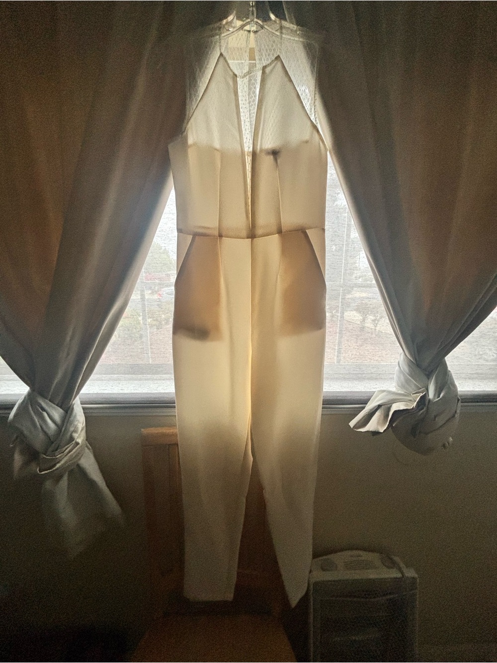 BCBG Cream Halter Jumpsuit with Tapered Legs